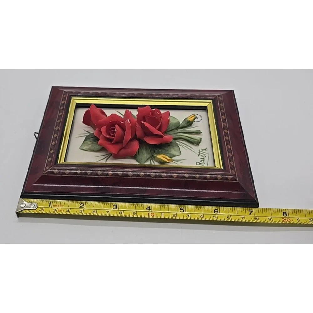 Vintage Framed Rosetta Capodimonte‎ Red Rose - Made in Italy 5 x 7 Frame